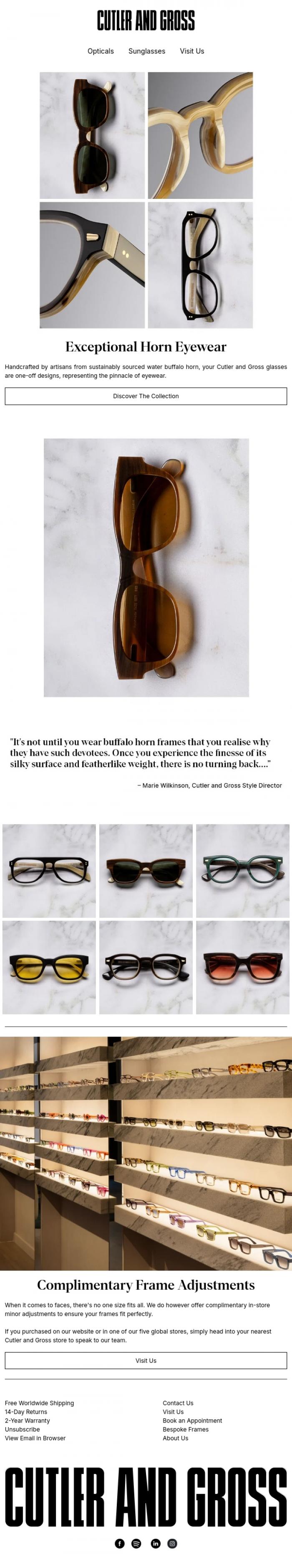 Email Design Inspiration from Cutler and Gross, Exceptional Horn Eyewear