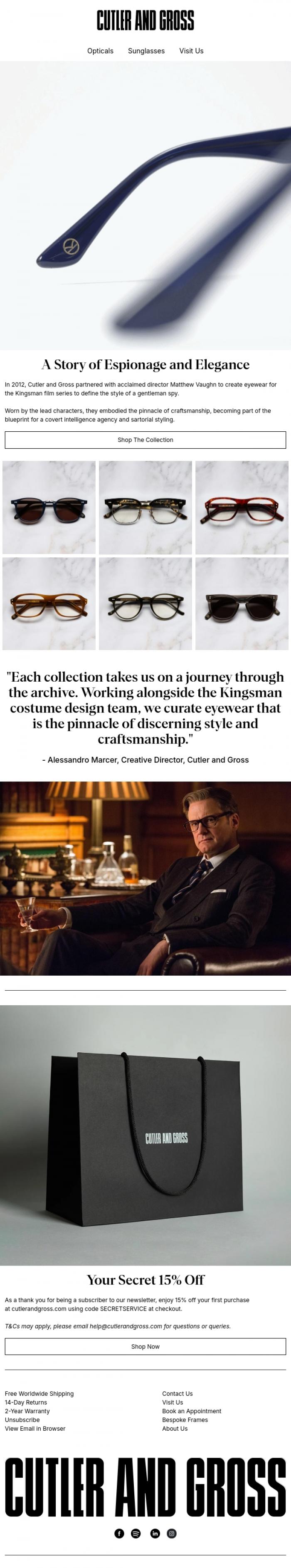 Email Design Inspiration from Cutler and Gross, The Kingsman Collection