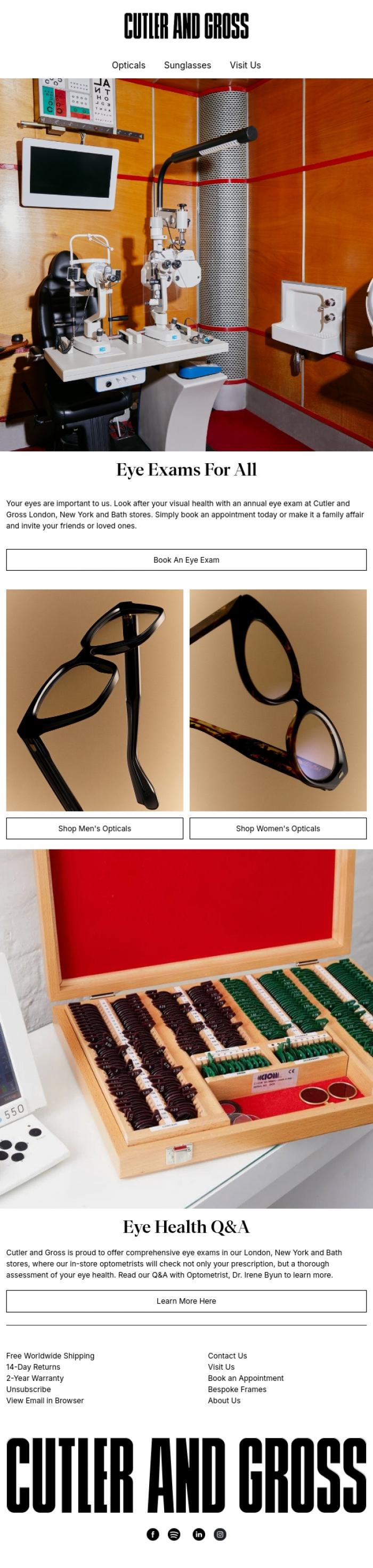 Email Design Inspiration from Cutler and Gross, Eye Exams For All