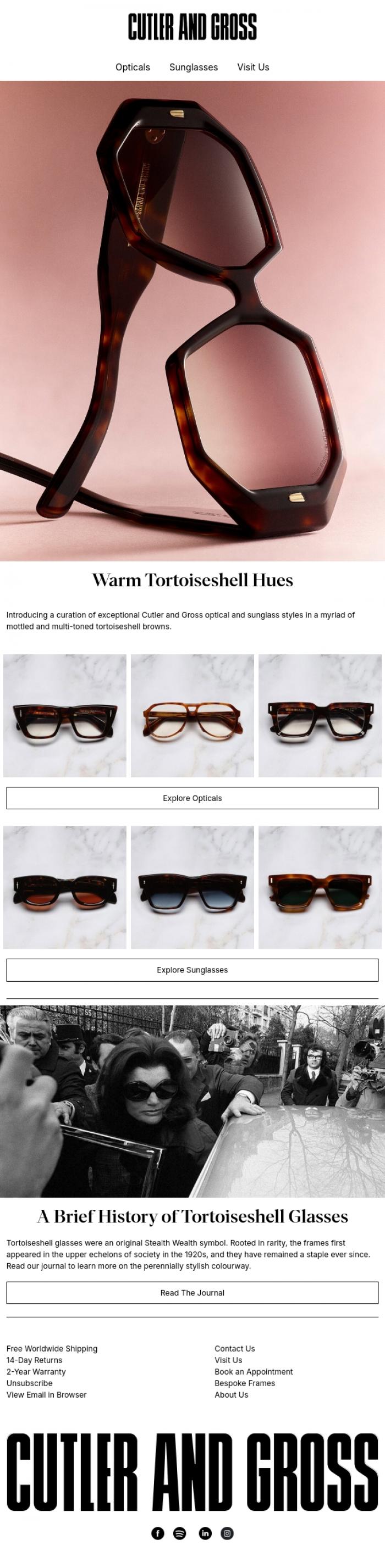 Email Design Inspiration from Cutler and Gross, Warm Tortoiseshell Hues