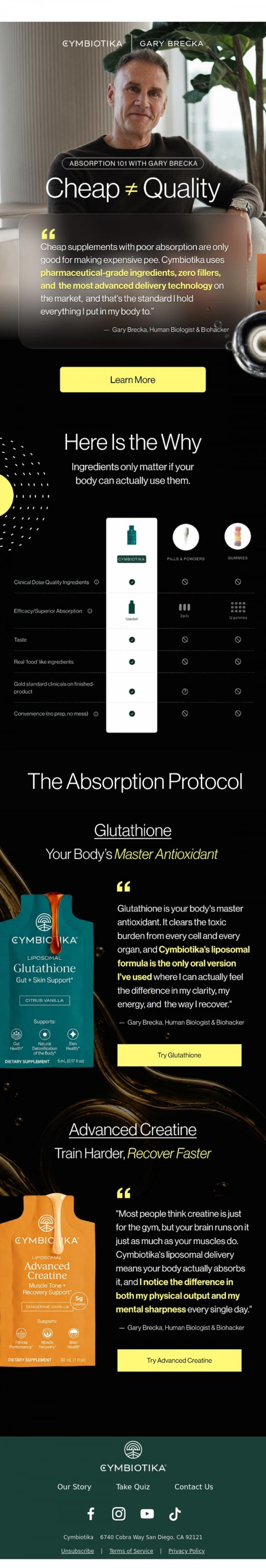 Email Design Inspiration from Cymbiotika, "Cheap supplements are just expensive pee"