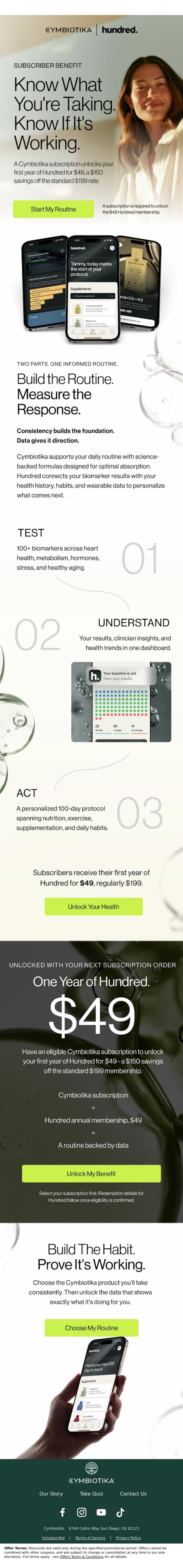 Email Design Inspiration from Cymbiotika, 100+ biomarkers, one clear protocol.