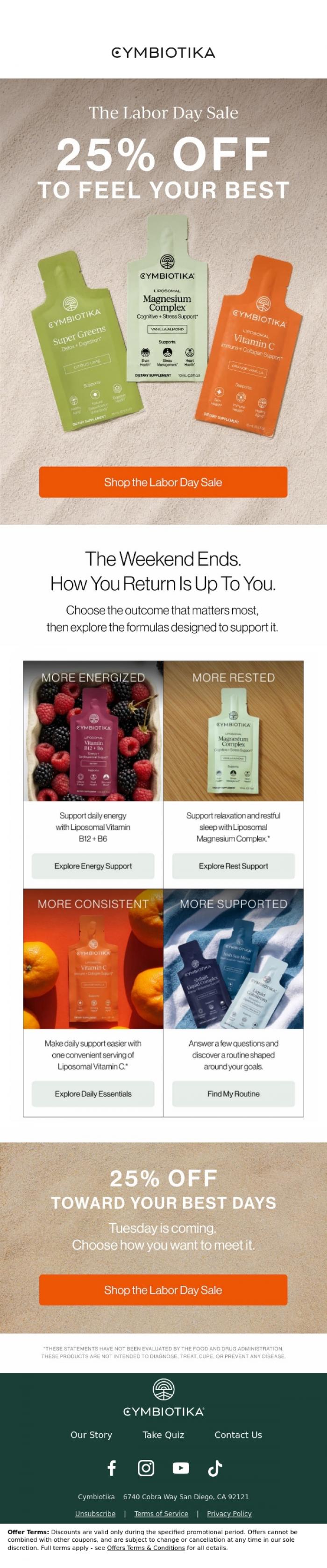 Email Design Inspiration from Cymbiotika, How do you want Tuesday to feel?
