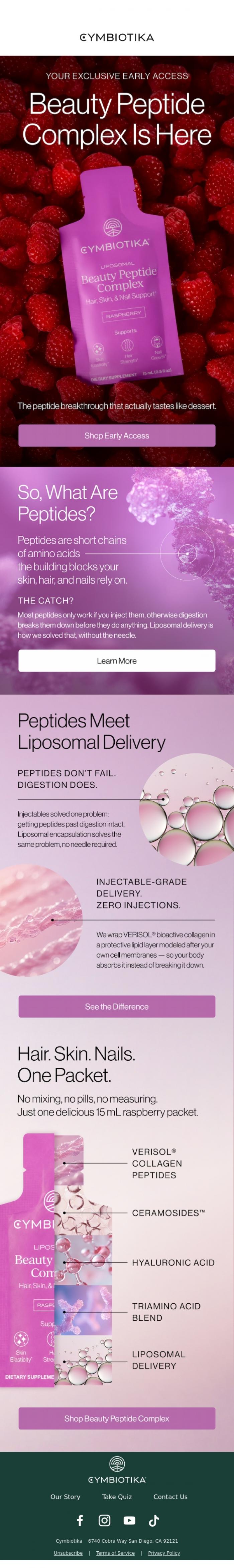 Email Design Inspiration from Cymbiotika, BEAUTY. PEPTIDE. COMPLEX.