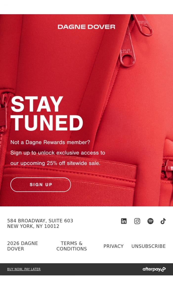 Email Design Inspiration from DAGNE DOVER, UNLOCK 25% OFF SITEWIDE.