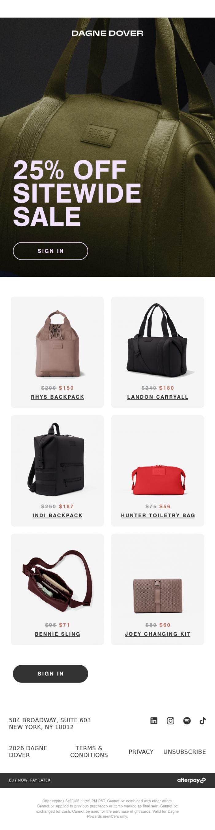 Email Design Inspiration from DAGNE DOVER, 25% OFF SITEWIDE.