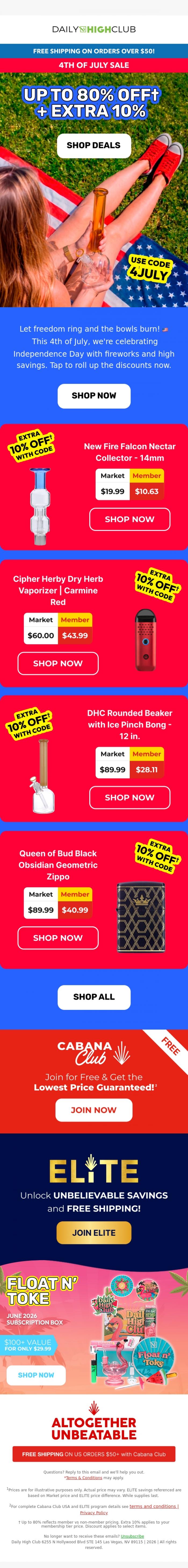 Email Design Inspiration from Daily High Club, the revolutionary sale goes on 🇺🇸🔥