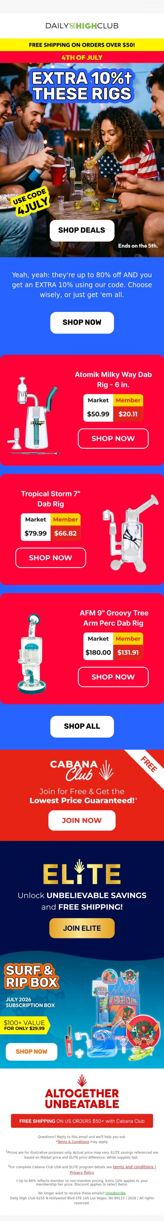 Email Design Inspiration from Daily High Club, 🤯 up to 80% off on rigs? you got it.