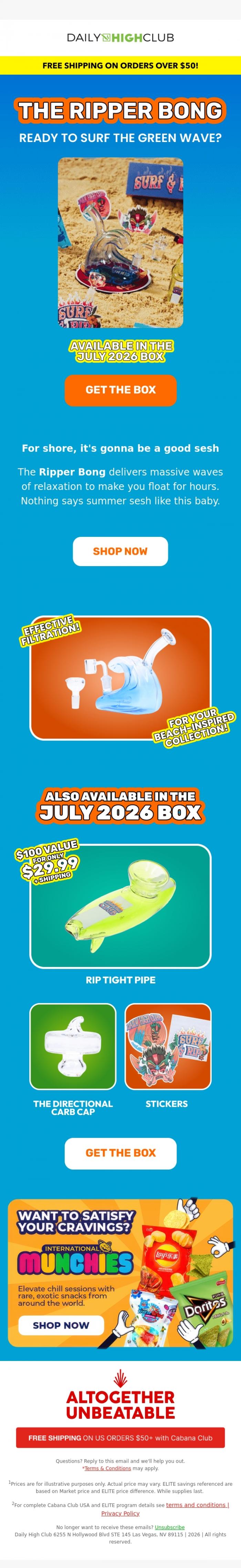 Email Design Inspiration from Daily High Club, life's a beach. bring a bong. 🏖️