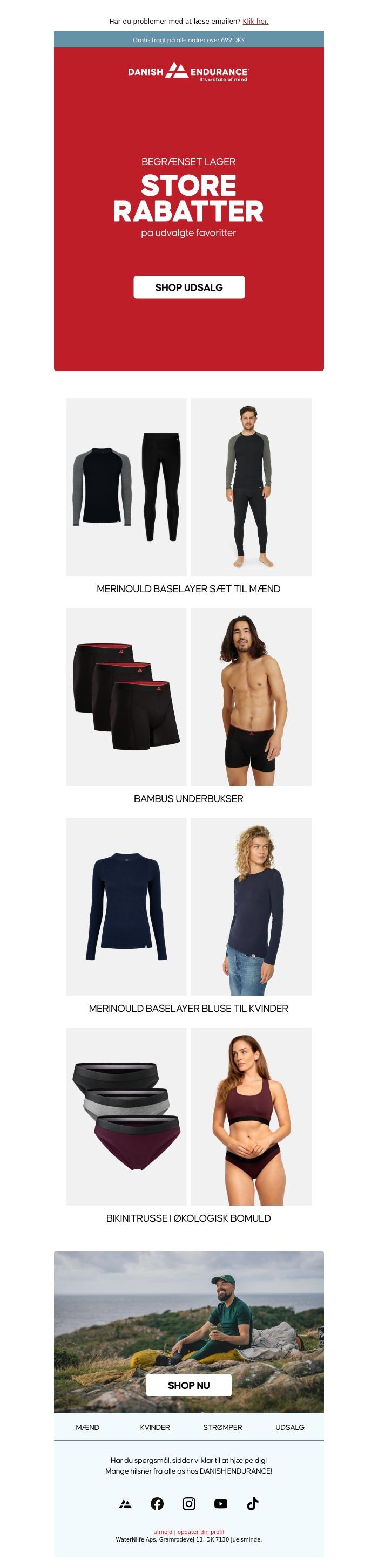 Email Design Inspiration from Danish Endurance, UDSALG: Op til 30% rabat p&aring; favoritter