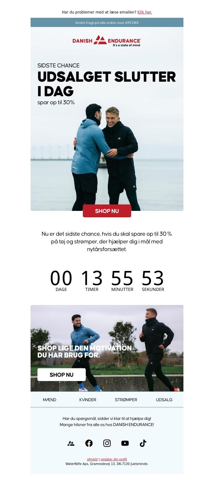 Email Design Inspiration from Danish Endurance, Sidste chance for 30% rabat!