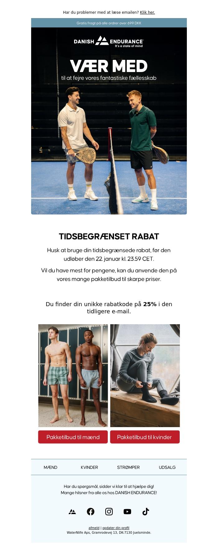 Email Design Inspiration from Danish Endurance, Din eksklusive rabat p&aring; 25% slutter snart!
