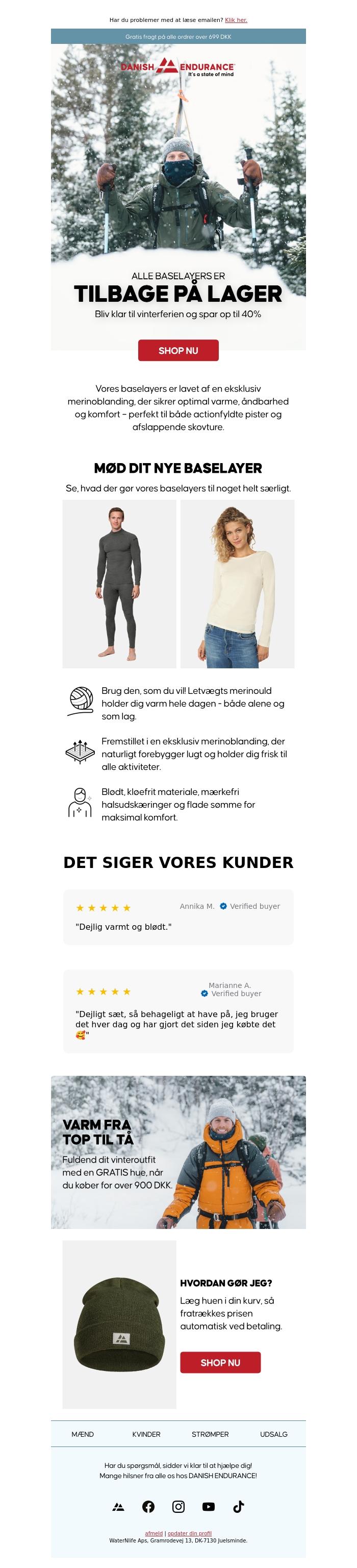 Email Design Inspiration from Danish Endurance, Er du klar til vinterferien? Spar op til 40% p&aring; alle baselayers!