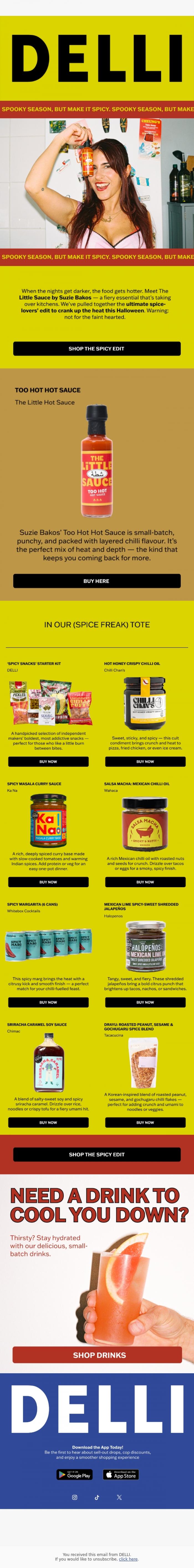 Email Design Inspiration from DELLI, Just Dropped: Suzie Bakos' Fiery Sauce Is Back