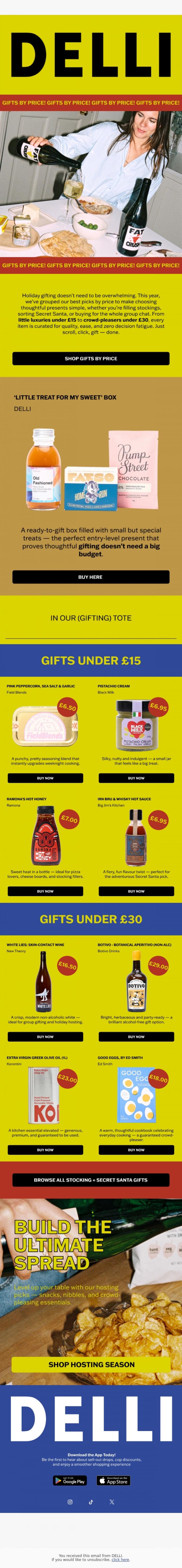 Email Design Inspiration from DELLI, DELLI Digest: Delicious Gifts Under &pound;15 & &pound;30