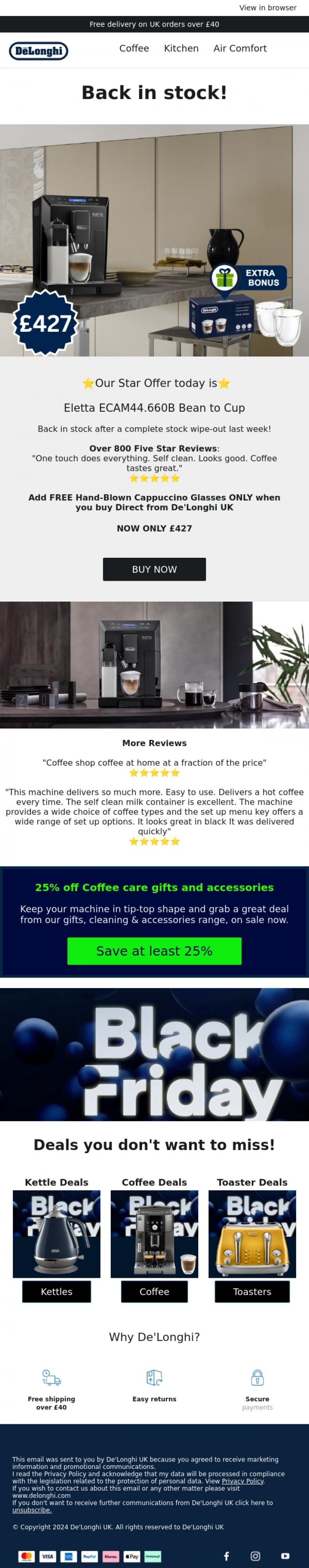 Email Design Inspiration from De'Longhi, Deal of the Day 🛒 De'Longhi Cyber Monday - Monday 2 December 🛒