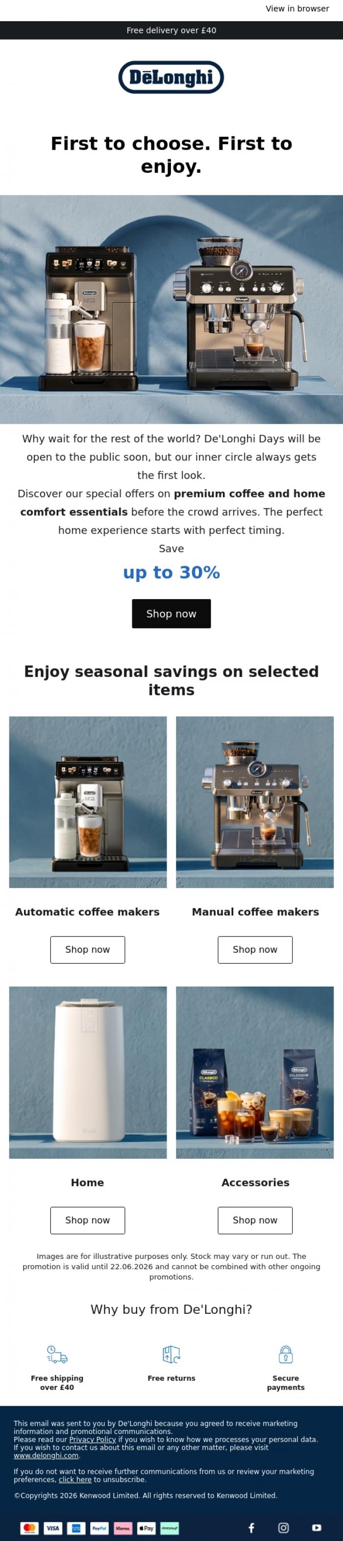Email Design Inspiration from De'Longhi, You're on the list: Early Access is here