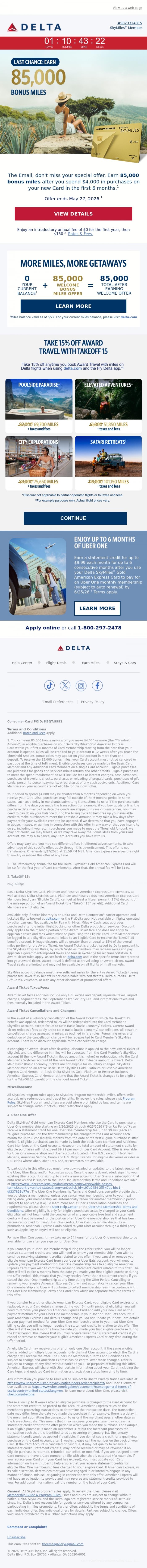 Email Design Inspiration from Delta Air Lines, Final Hours: Earn 85K Bonus Miles