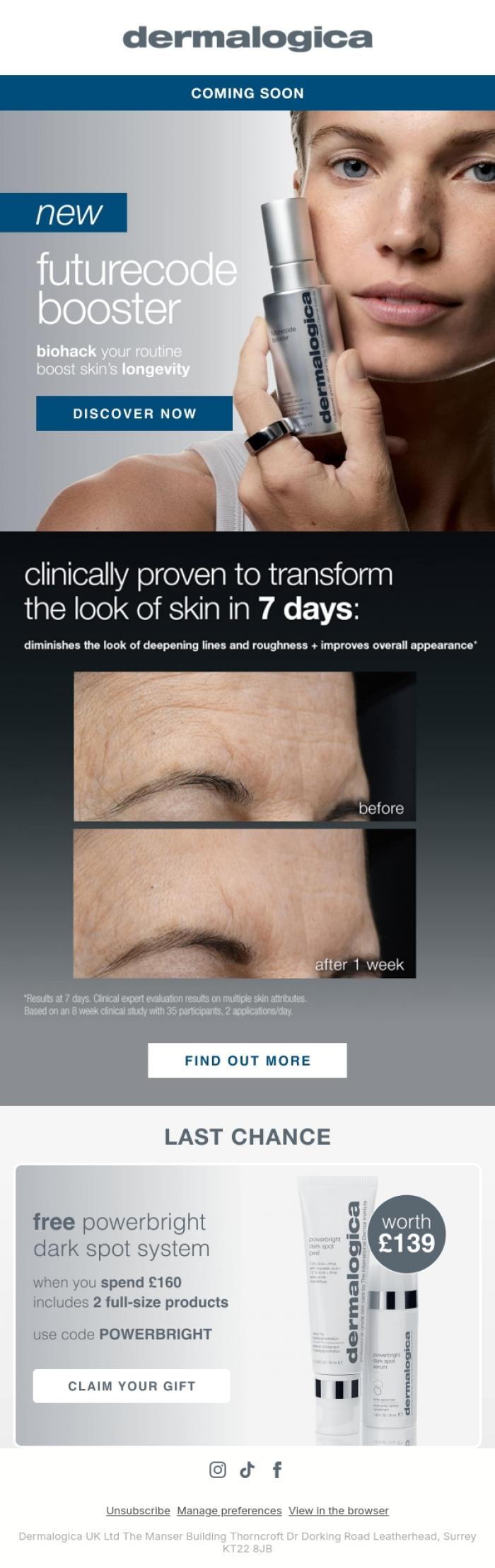 Email Design Inspiration from Dermalogica UK, Coming Soon: futurecode booster