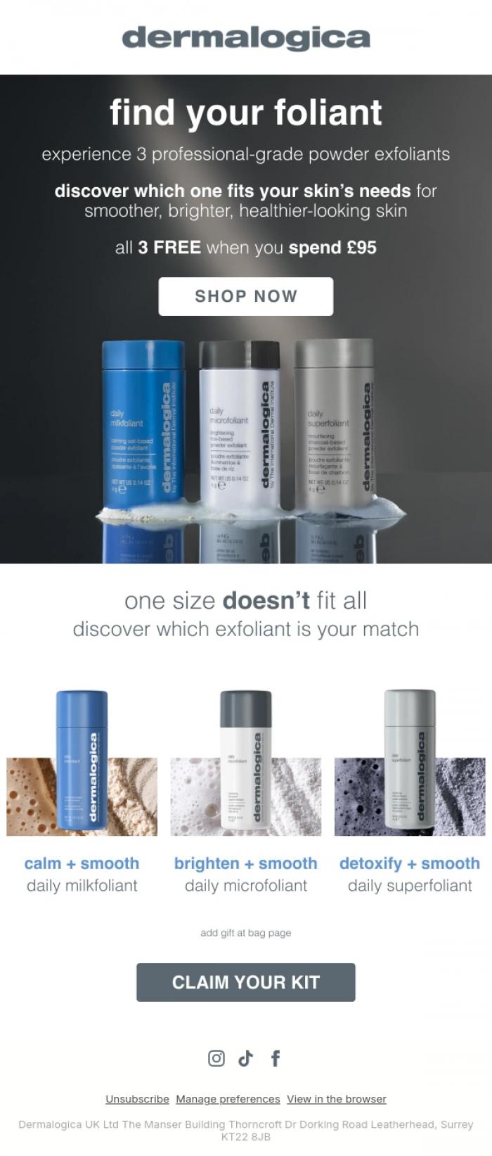 Email Design Inspiration from Dermalogica UK, Find Your (Ex)Foliant