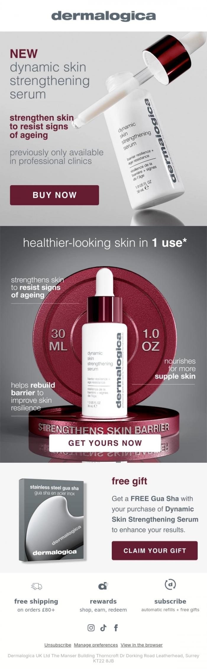 Email Design Inspiration from Dermalogica UK, NEW! Dynamic Skin Strengthening Serum