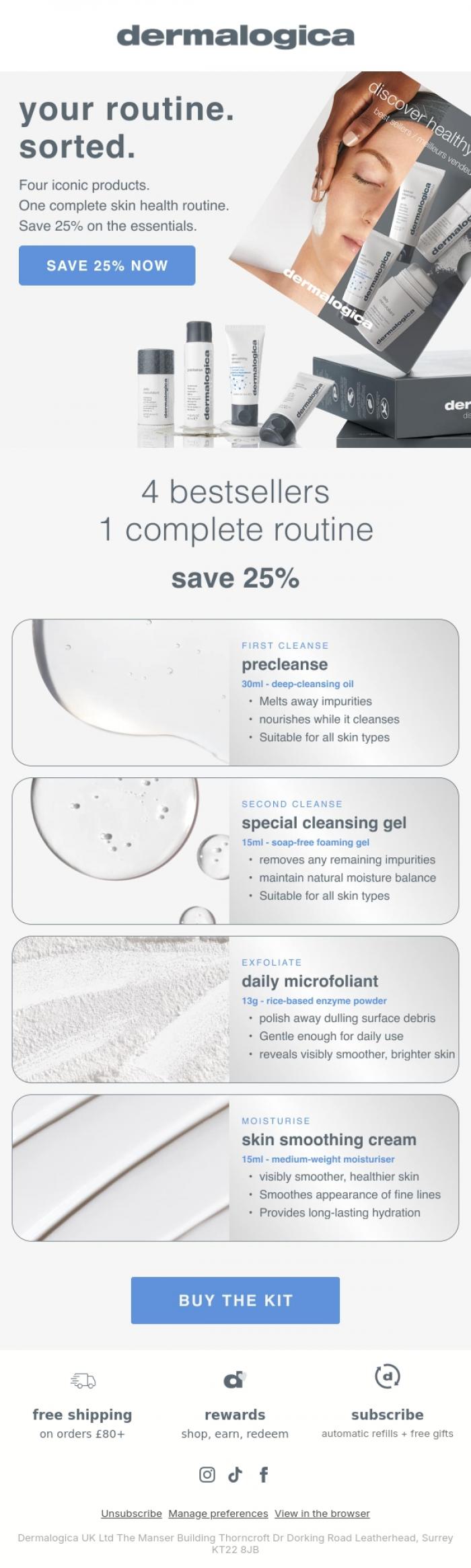 Email Design Inspiration from Dermalogica UK, Your routine essentials. Sorted.