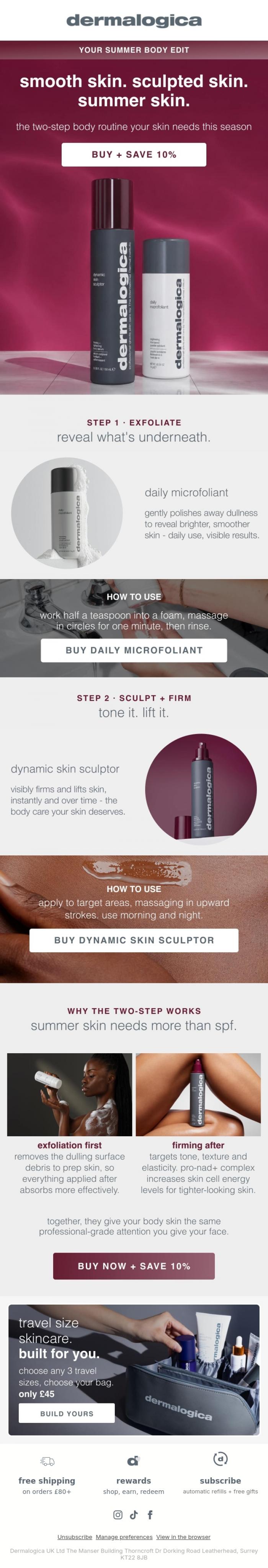 Email Design Inspiration from Dermalogica UK, Summer Body Care, Sorted