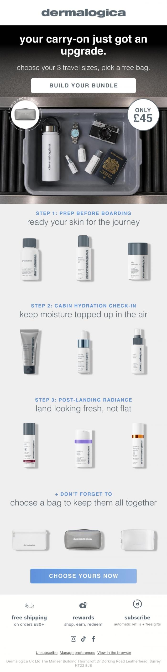 Email Design Inspiration from Dermalogica UK, Your carry-on just got an upgrade ✈️