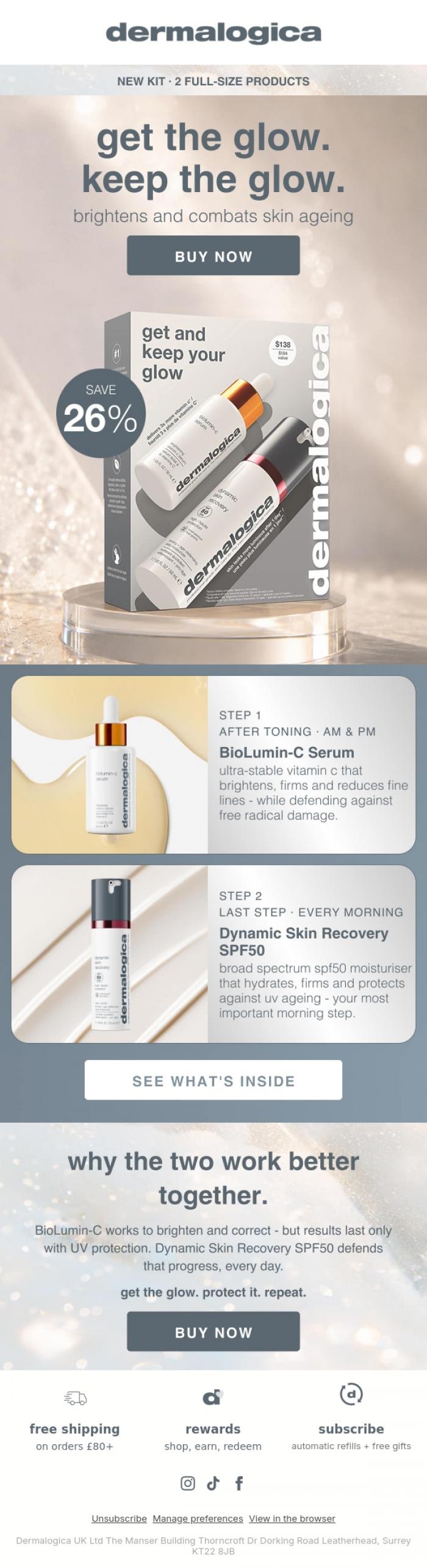 Email Design Inspiration from Dermalogica UK, NEW! Get & Keep Your Glow ✨