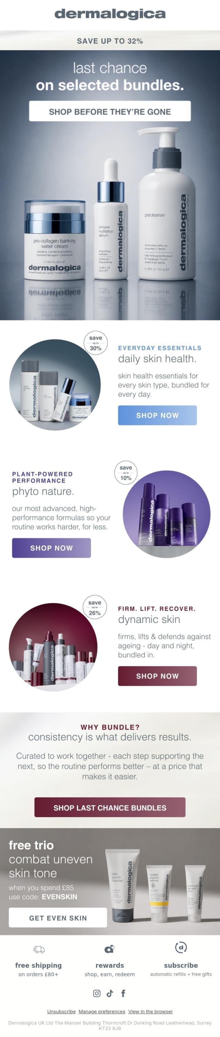 Email Design Inspiration from Dermalogica UK, Last Call on Selected Bundles