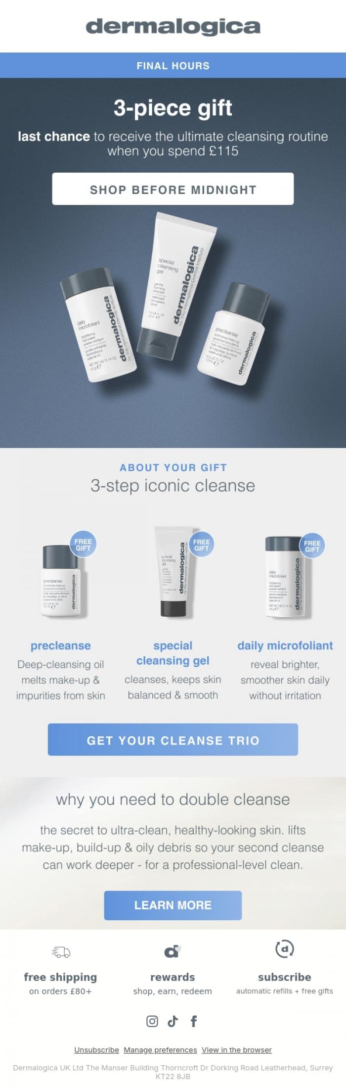 Email Design Inspiration from Dermalogica UK, LAST CHANCE: 3-Piece Gift ⏰