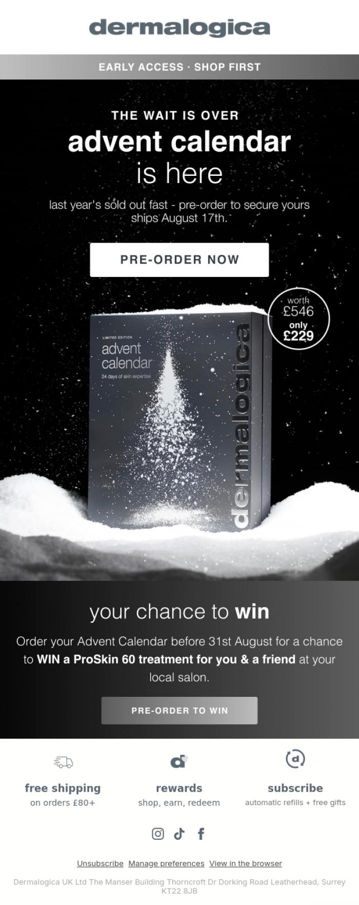 Email Design Inspiration from Dermalogica UK, Early Access: 2026 Advent Calendar ❄️
