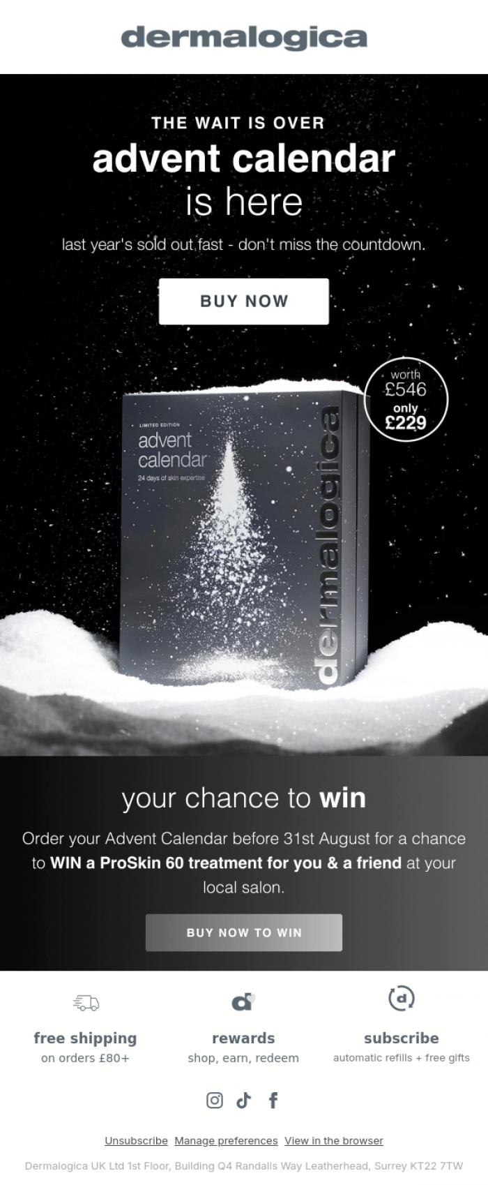Email Design Inspiration from Dermalogica UK, IT'S HERE! 2026 Advent Calendar ❄️