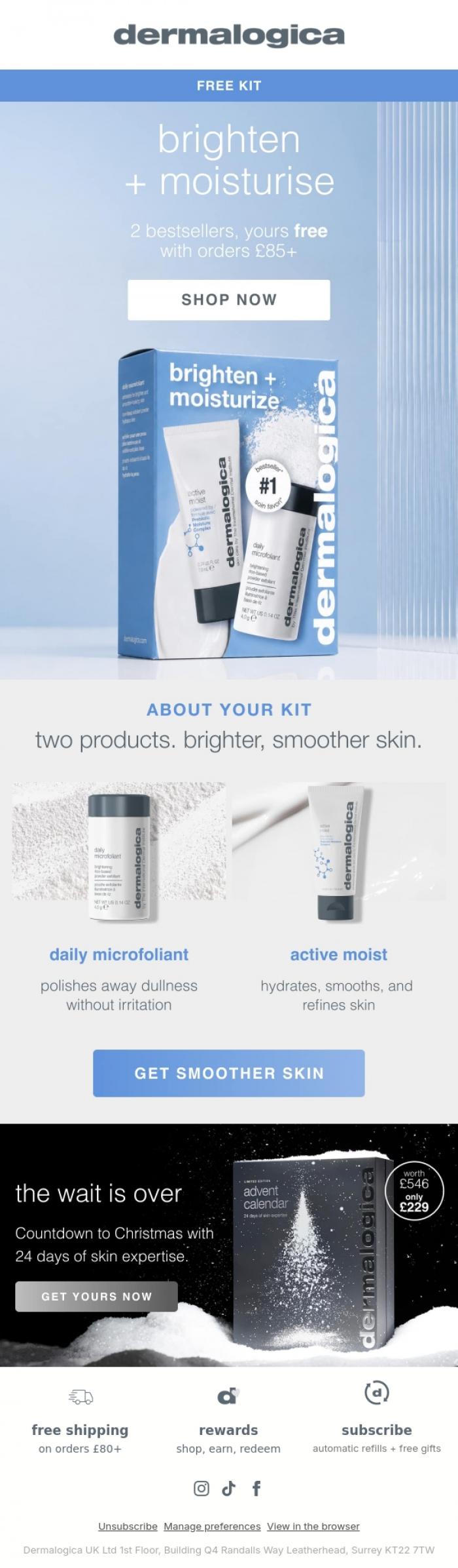 Email Design Inspiration from Dermalogica UK, 2 Products. Brighter, Smoother Skin.