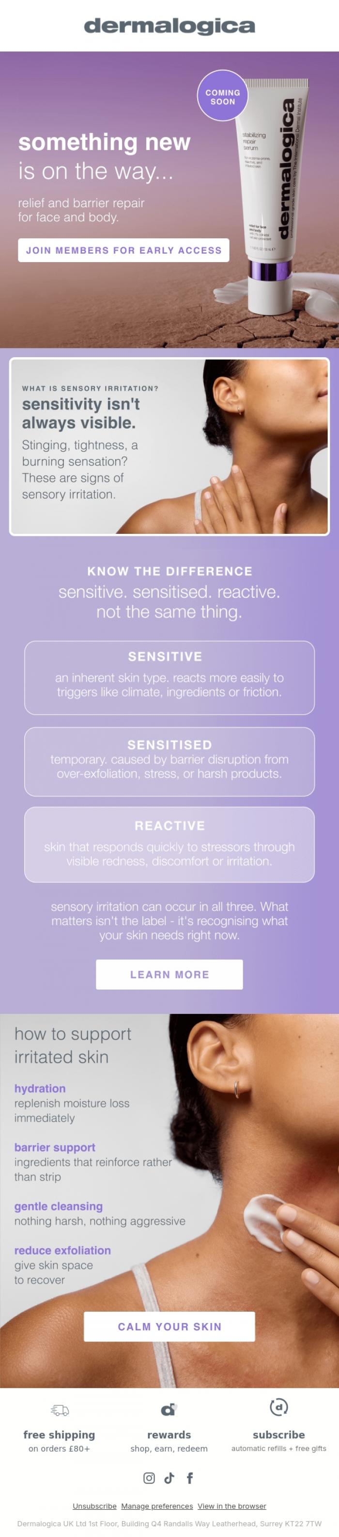 Email Design Inspiration from Dermalogica UK, Let's Talk: Sensory Irritation