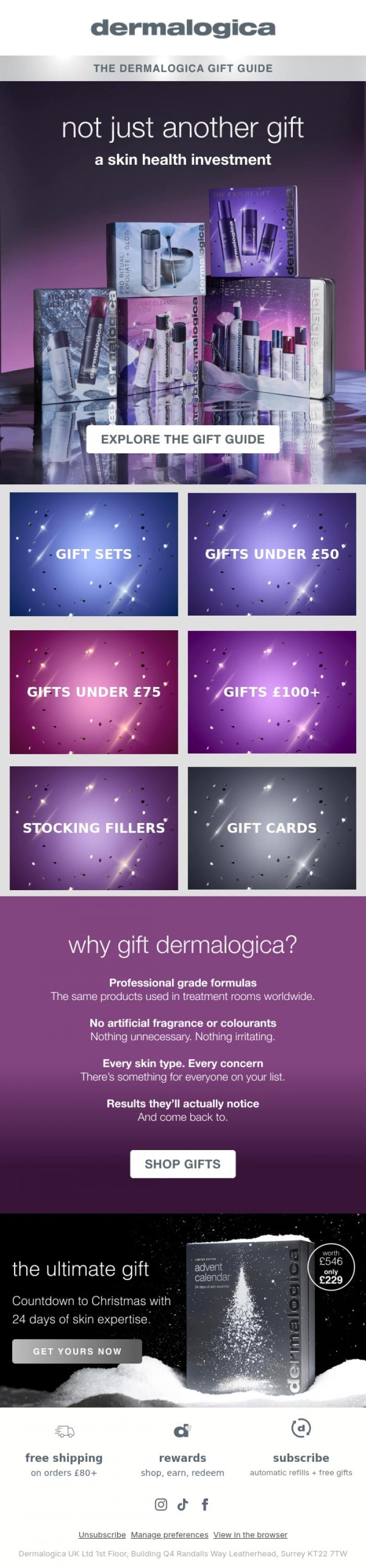 Email Design Inspiration from Dermalogica UK, Introducing: Christmas Gift Guide