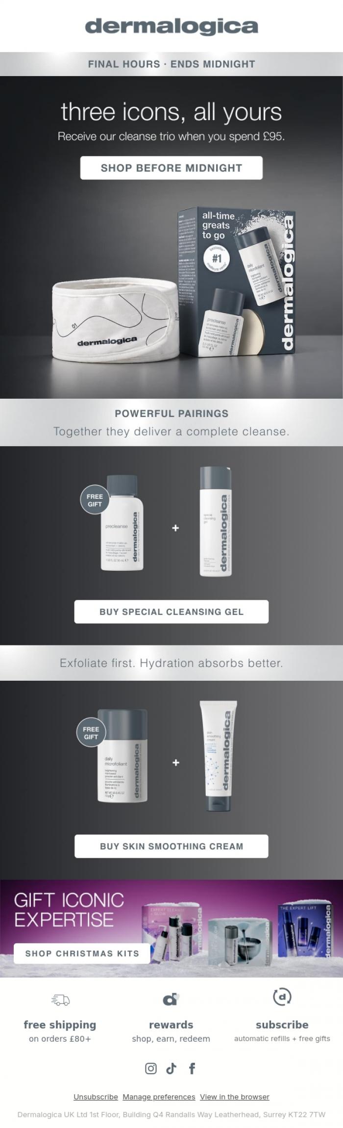 Email Design Inspiration from Dermalogica UK, Ends Midnight: 3 Icons, All Yours