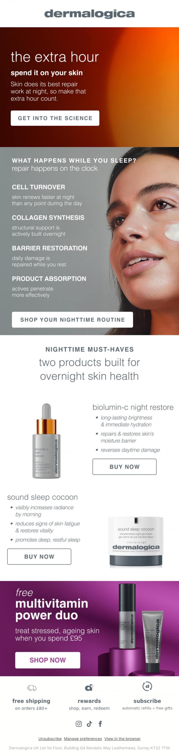 Email Design Inspiration from Dermalogica UK, The clocks go back. Your skin doesn't clock off.