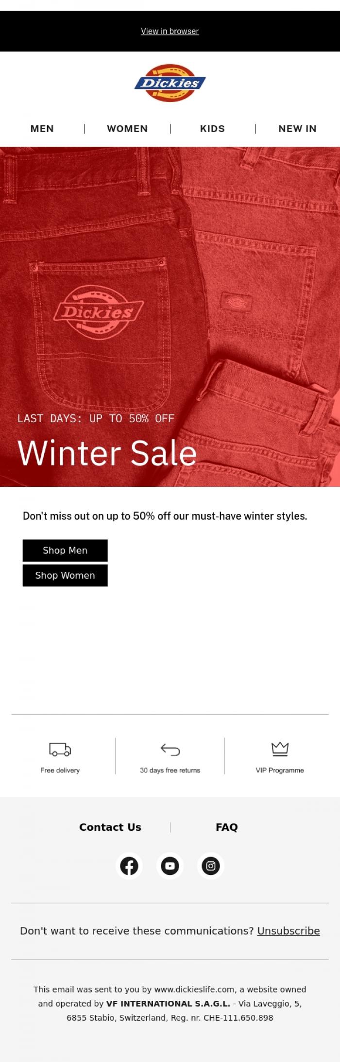Email Design Inspiration from Dickies, Don't miss up to 50% off SALE 🚨