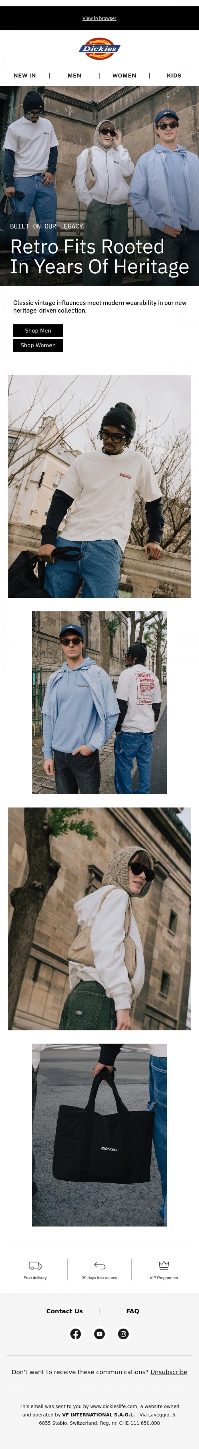 Email Design Inspiration from Dickies, Our new spring 2026 collection, dedicated to our heritage