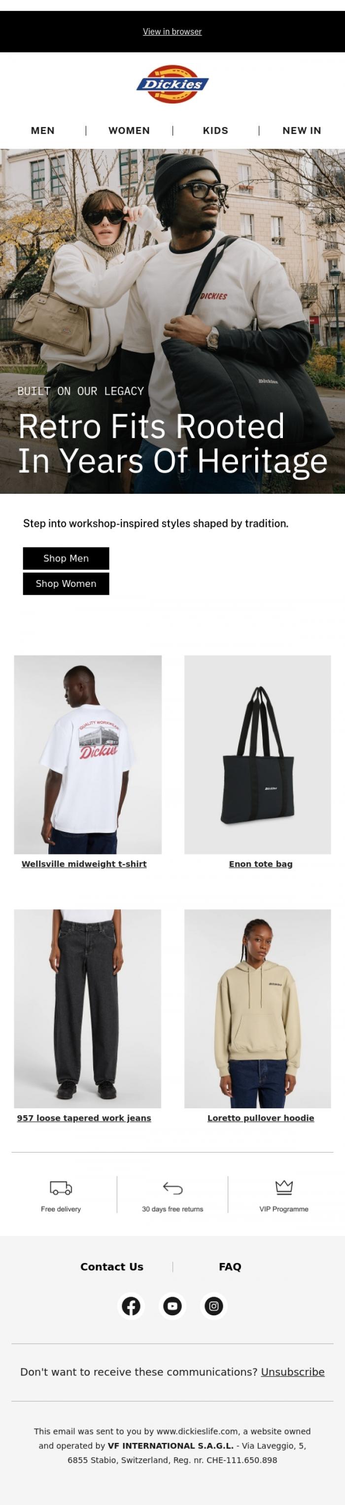 Email Design Inspiration from Dickies, Explore our new legacy-inspired spring 2026 collection