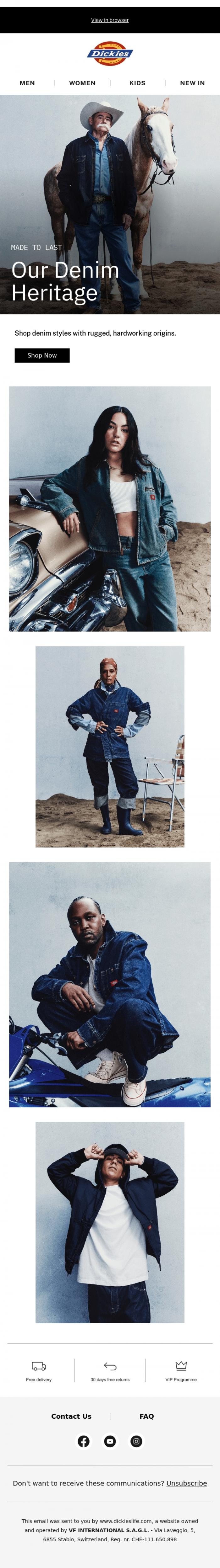Email Design Inspiration from Dickies, Discover denim with a legacy