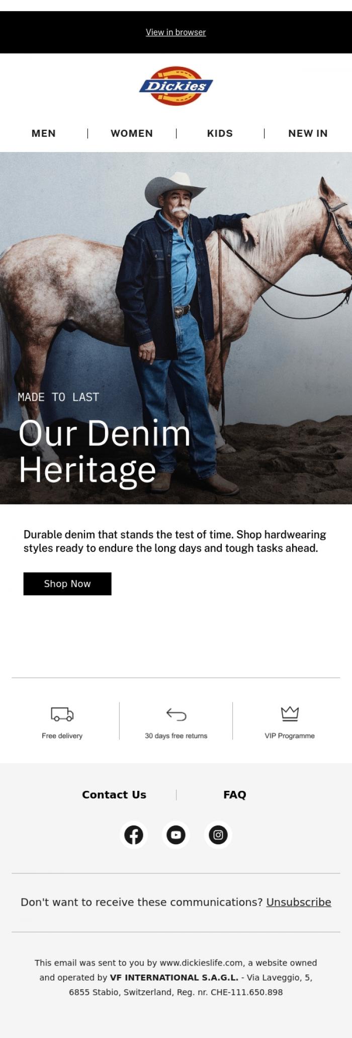 Email Design Inspiration from Dickies, Explore long-lasting denim built for long days at work