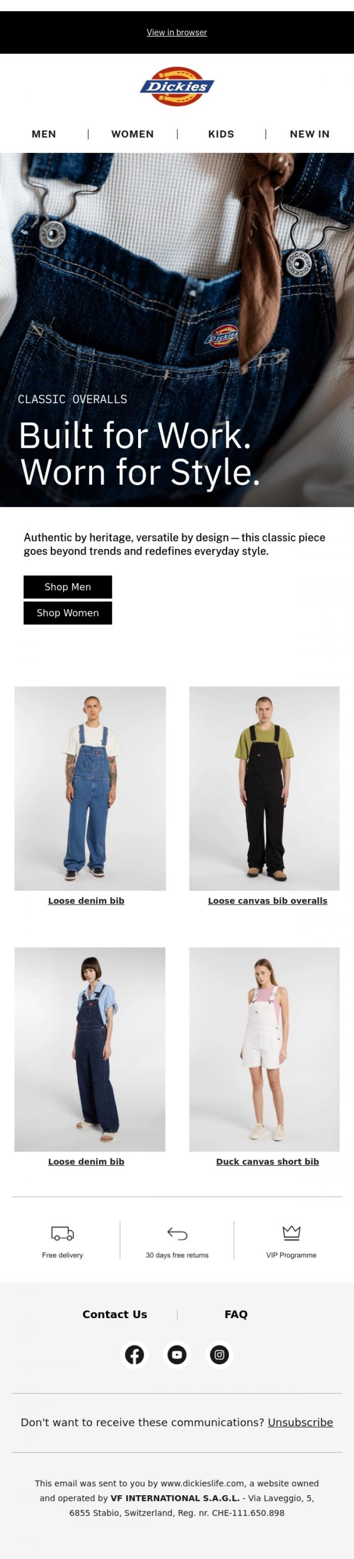 Email Design Inspiration from Dickies, Overalls crafted for your everyday style