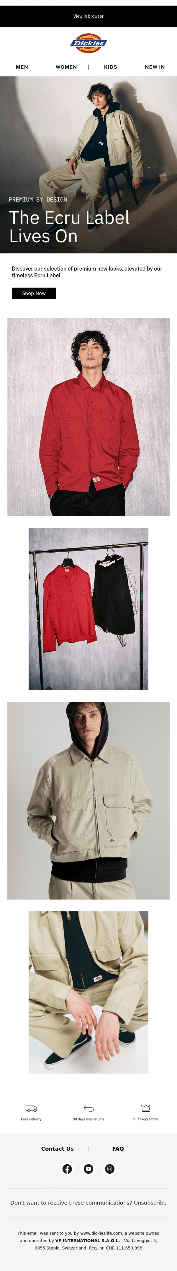 Email Design Inspiration from Dickies, Meet the premium Ecru Label Collection