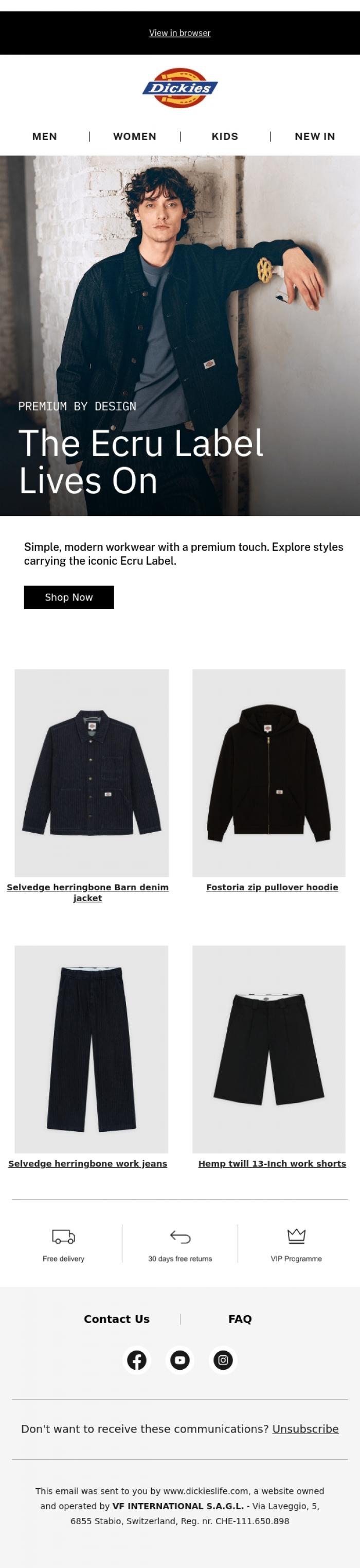 Email Design Inspiration from Dickies, Elevate your look with the Ecru Label
