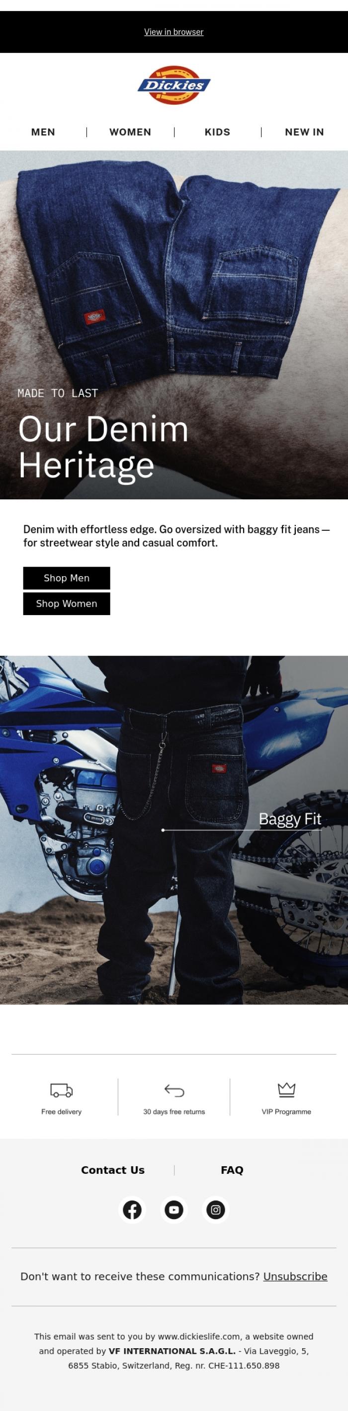 Email Design Inspiration from Dickies, Baggy fit jeans for casual confidence