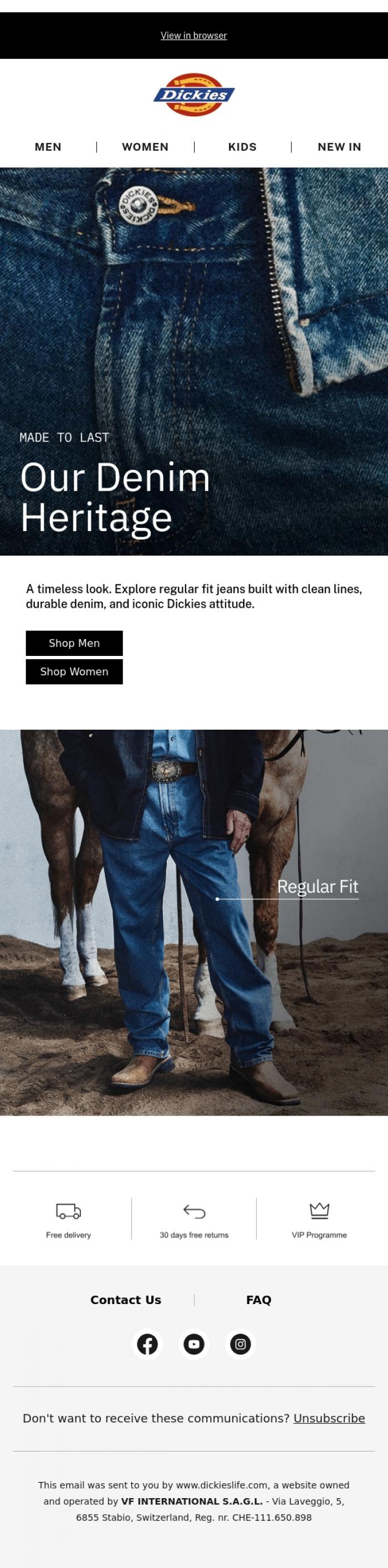 Email Design Inspiration from Dickies, Regular fit jeans for timeless style
