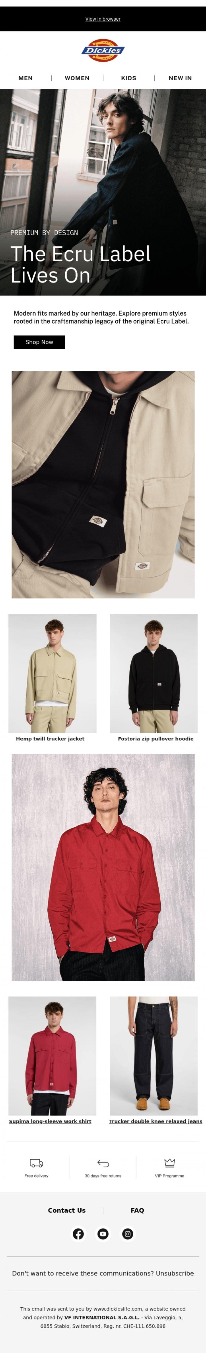Email Design Inspiration from Dickies, Discover modern fits with a timeless legacy