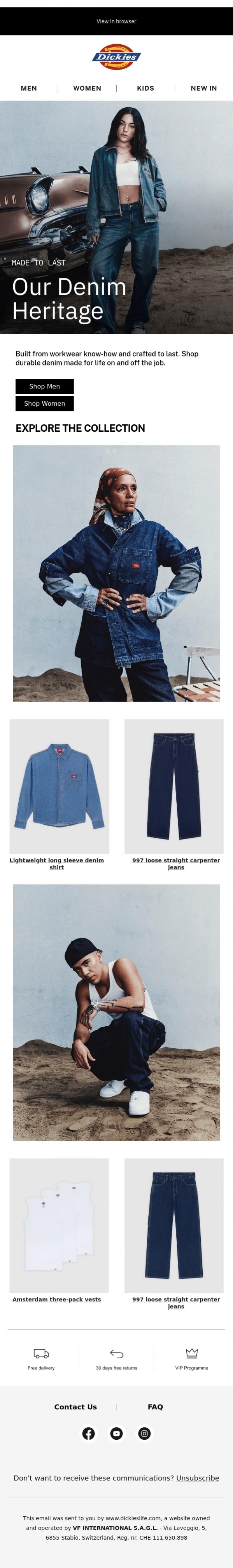 Email Design Inspiration from Dickies, Denim designed for everyday wear